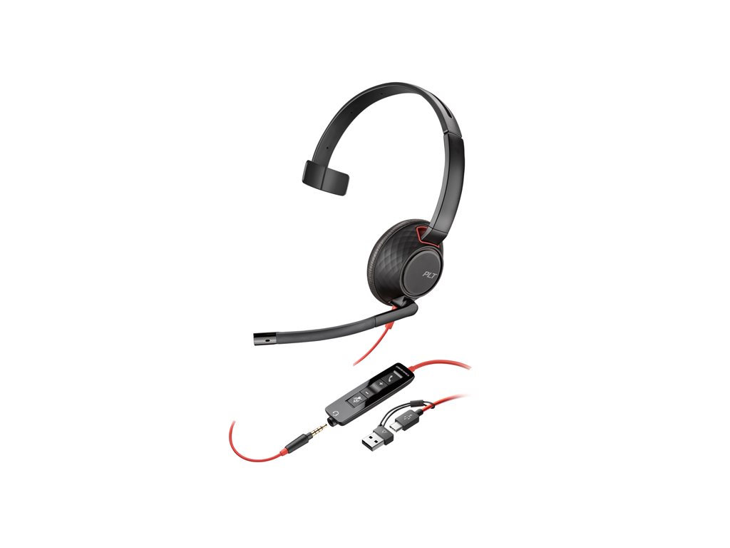 Poly Blackwire 5210 - Blackwire 5200 series - Headset - On-Ear - kabelgebunden - 3,5 mm Stecker, USB-C - Schwarz - Zertifiziert für Microsoft Teams, Zertifiziert für Skype für Unternehmen, Cisco Jabber Certified, Avaya Certified, Works With Chromeboo